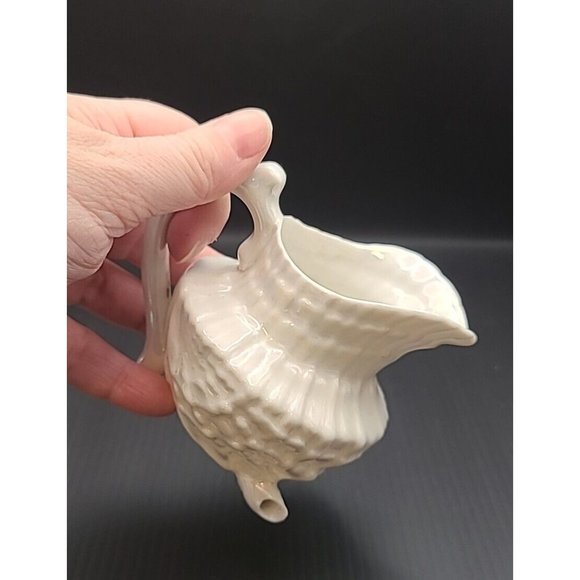 Antique Neptune Creamer‎ Opalescent Ivory Body Handle Shell Footed German 4" - Picture 5 of 9